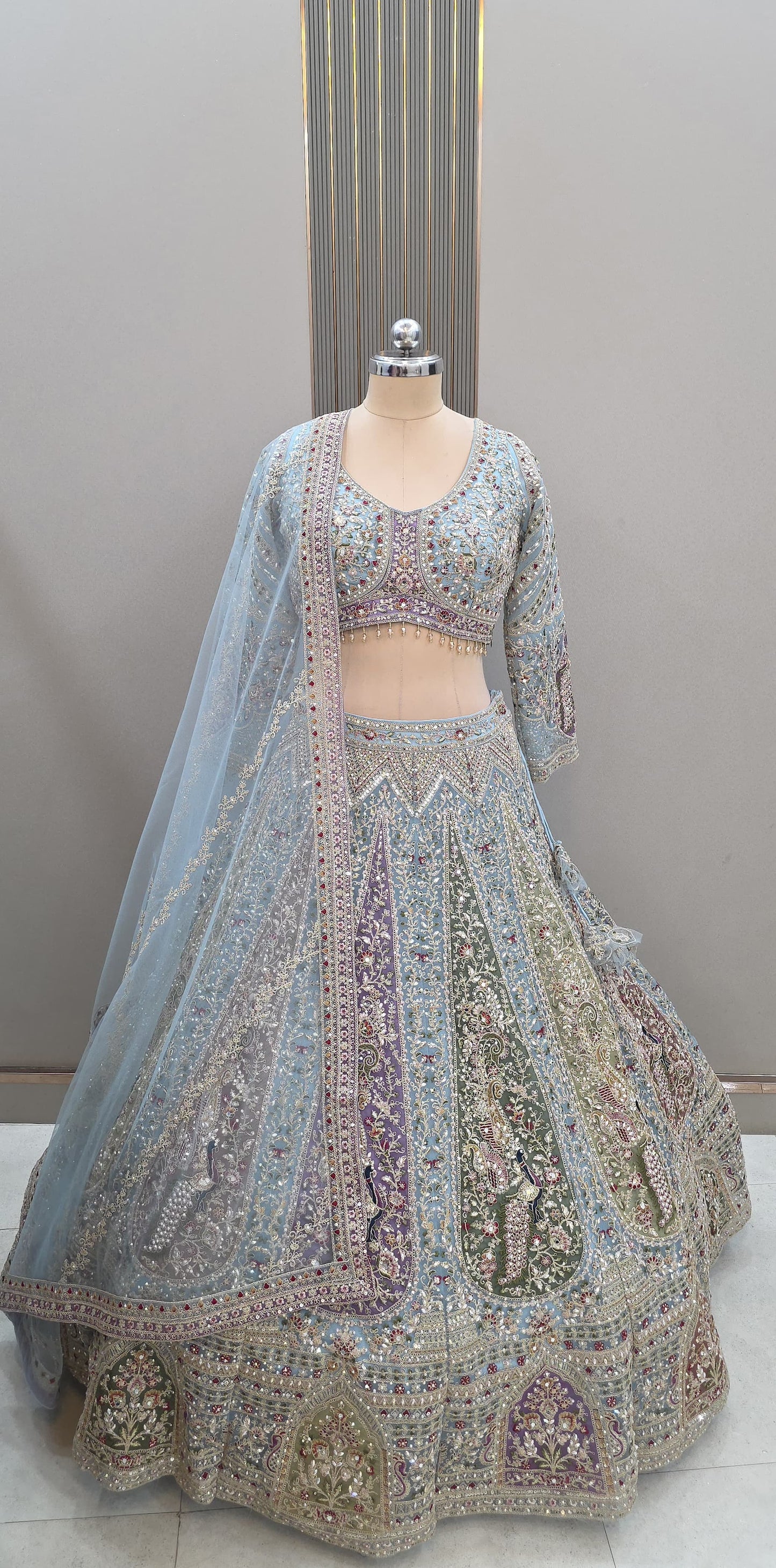 Charming Beige pink crop top Lehenga