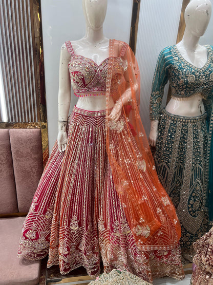 Pdp Pink orange double colour Crop Top Lehenga