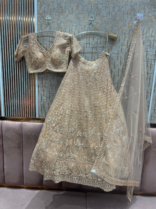 Beige Golden Crop Top Ready to wear Lehenga