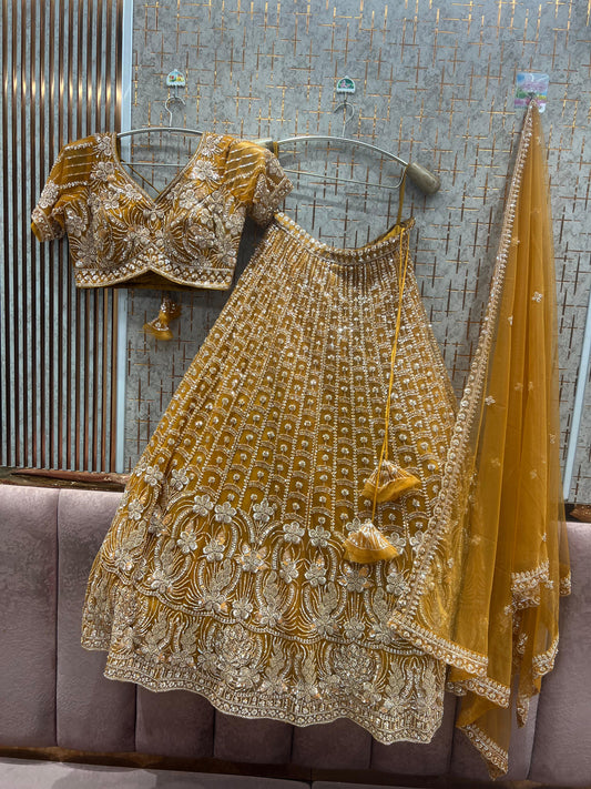 Yellow haldi Net Crop Top Ready to wear Lehenga