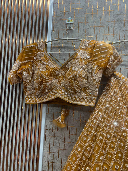 Mustard Crop Top Ready to wear Lehenga