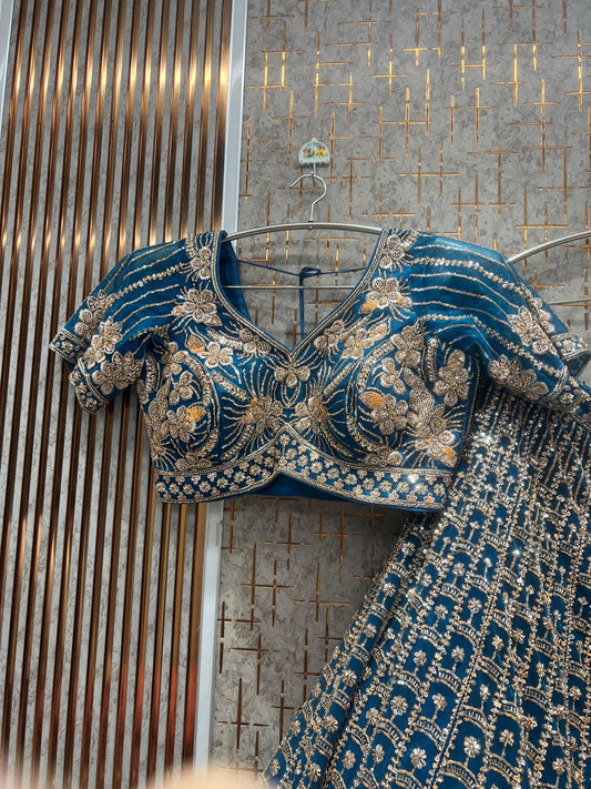 Blue Crop Top Ready to wear Lehenga