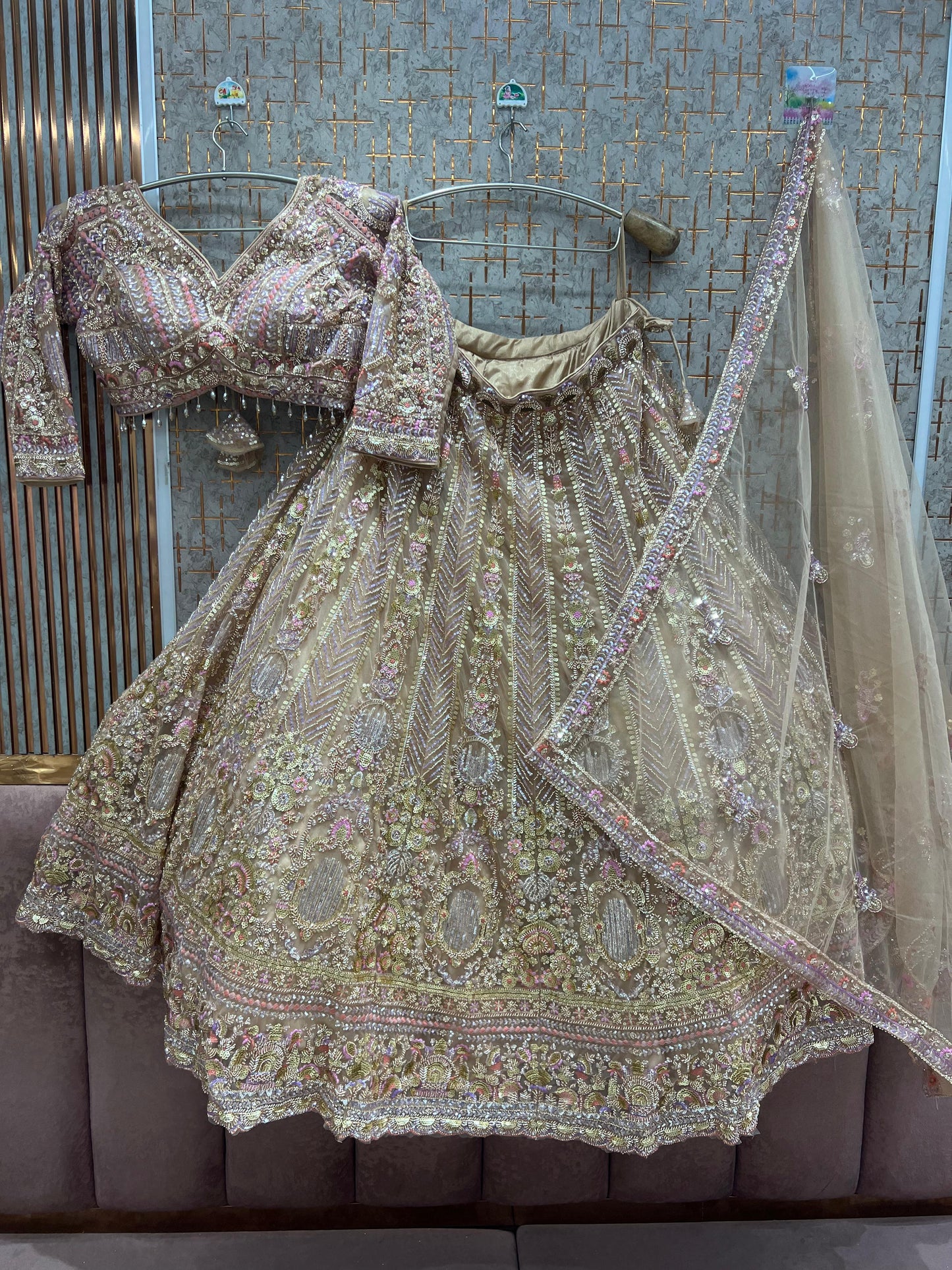 Green Ready to wear Crop top Lehenga