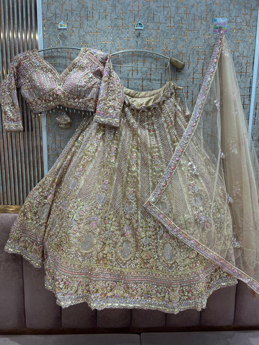Beige Golden Ready to wear Crop top Lehenga