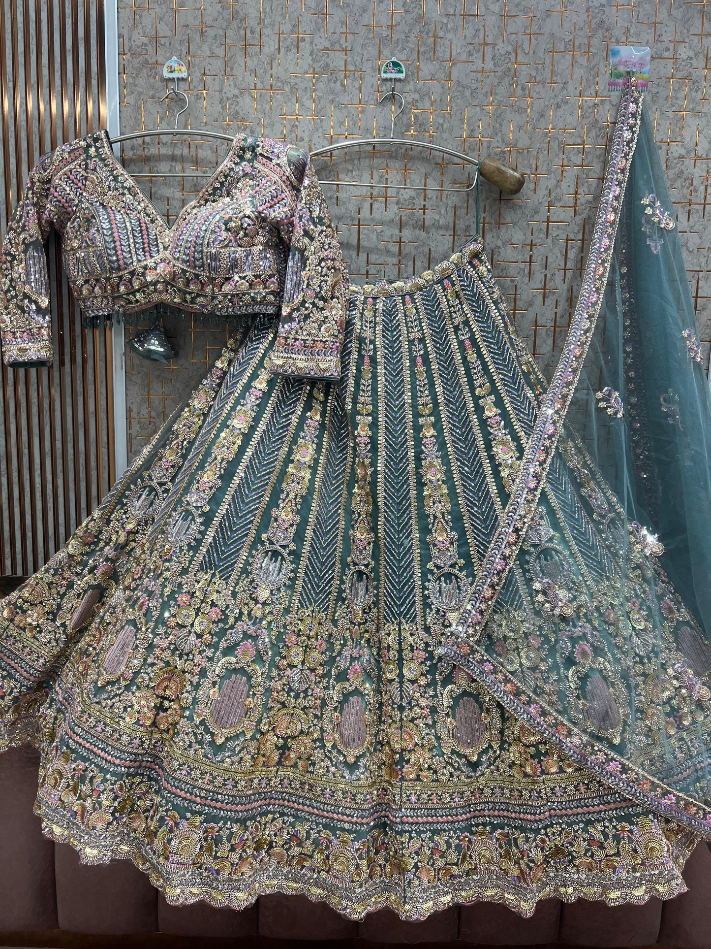 Green Ready to wear Crop top Lehenga