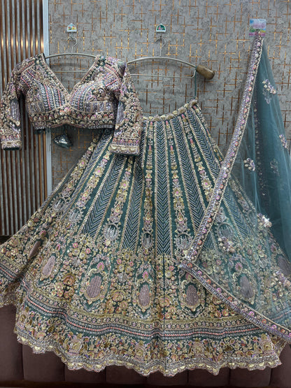 Green Ready to wear Crop top Lehenga