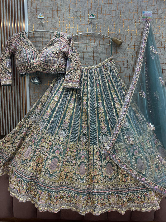 Green Ready to wear Crop top Lehenga