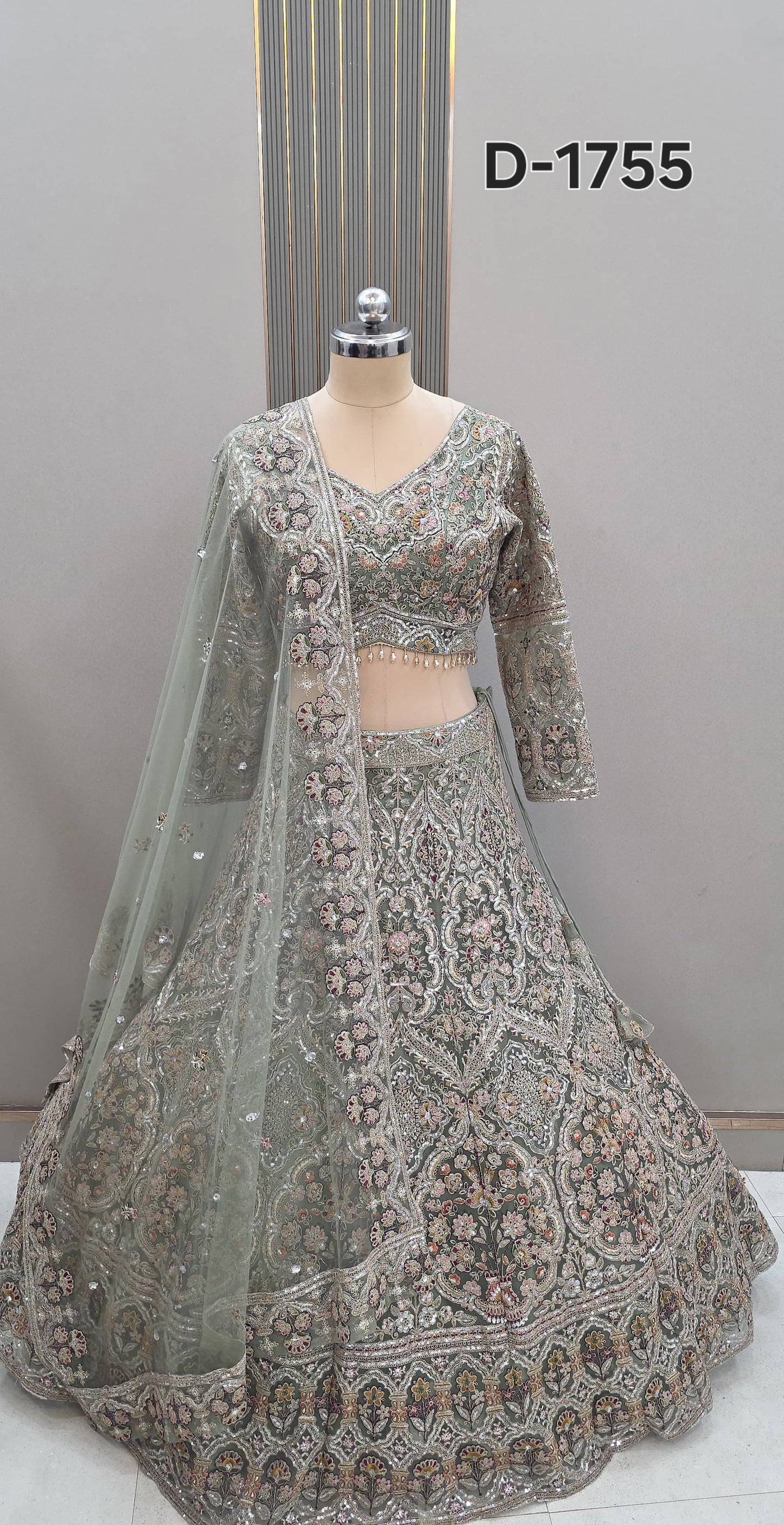 Green Ready to wear Crop top Lehenga