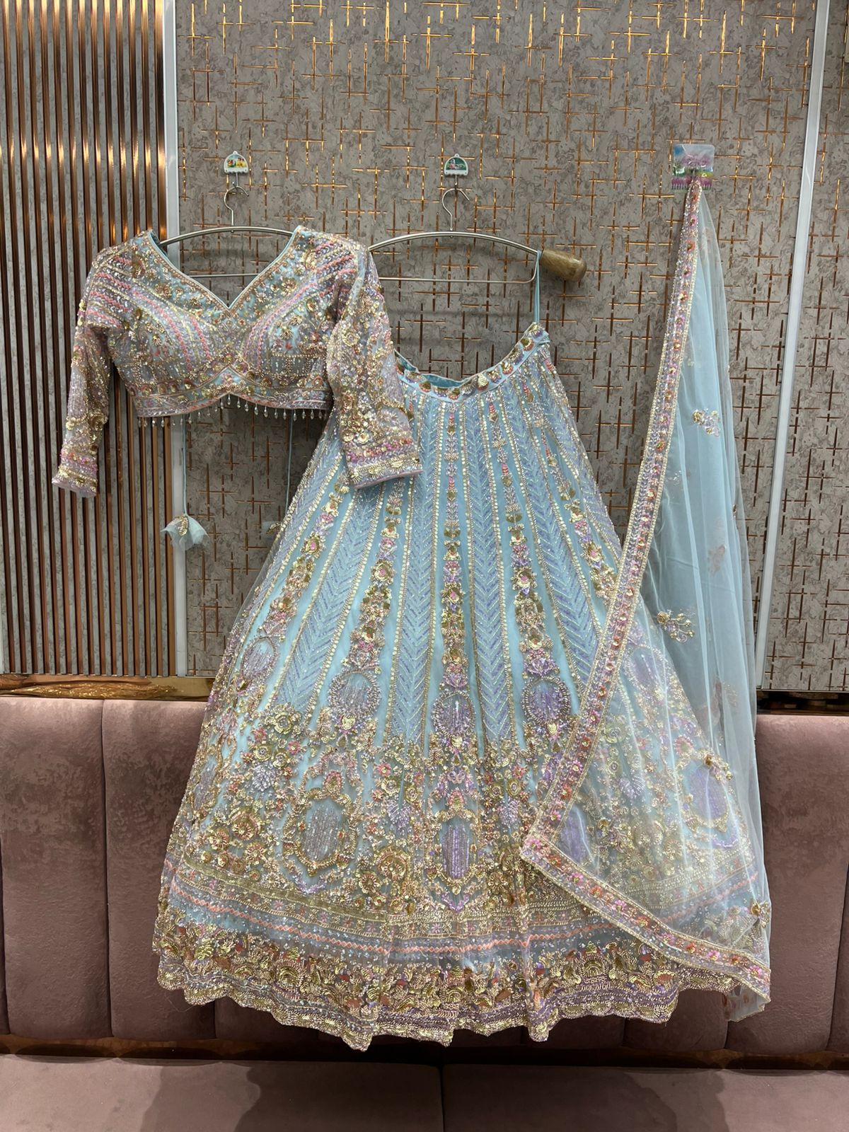 blue Ready to wear Crop top Lehenga