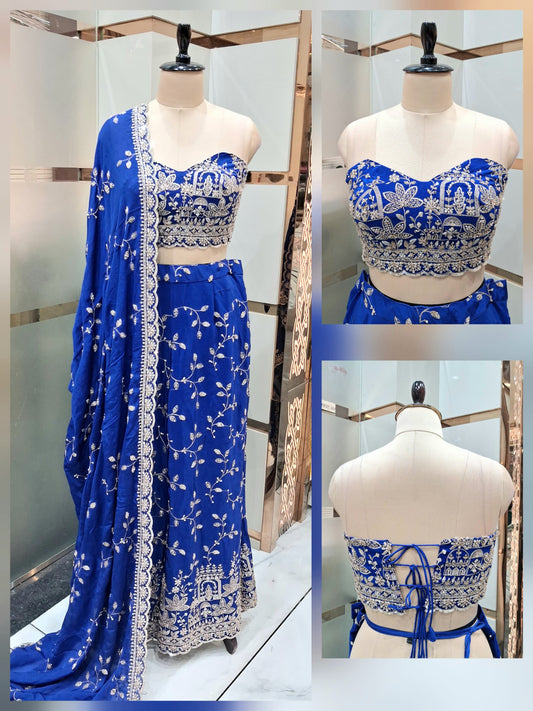 Dark Blue Orange Hot pink drape saree dress