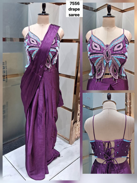 Purple Baby pink blue drape saree dress