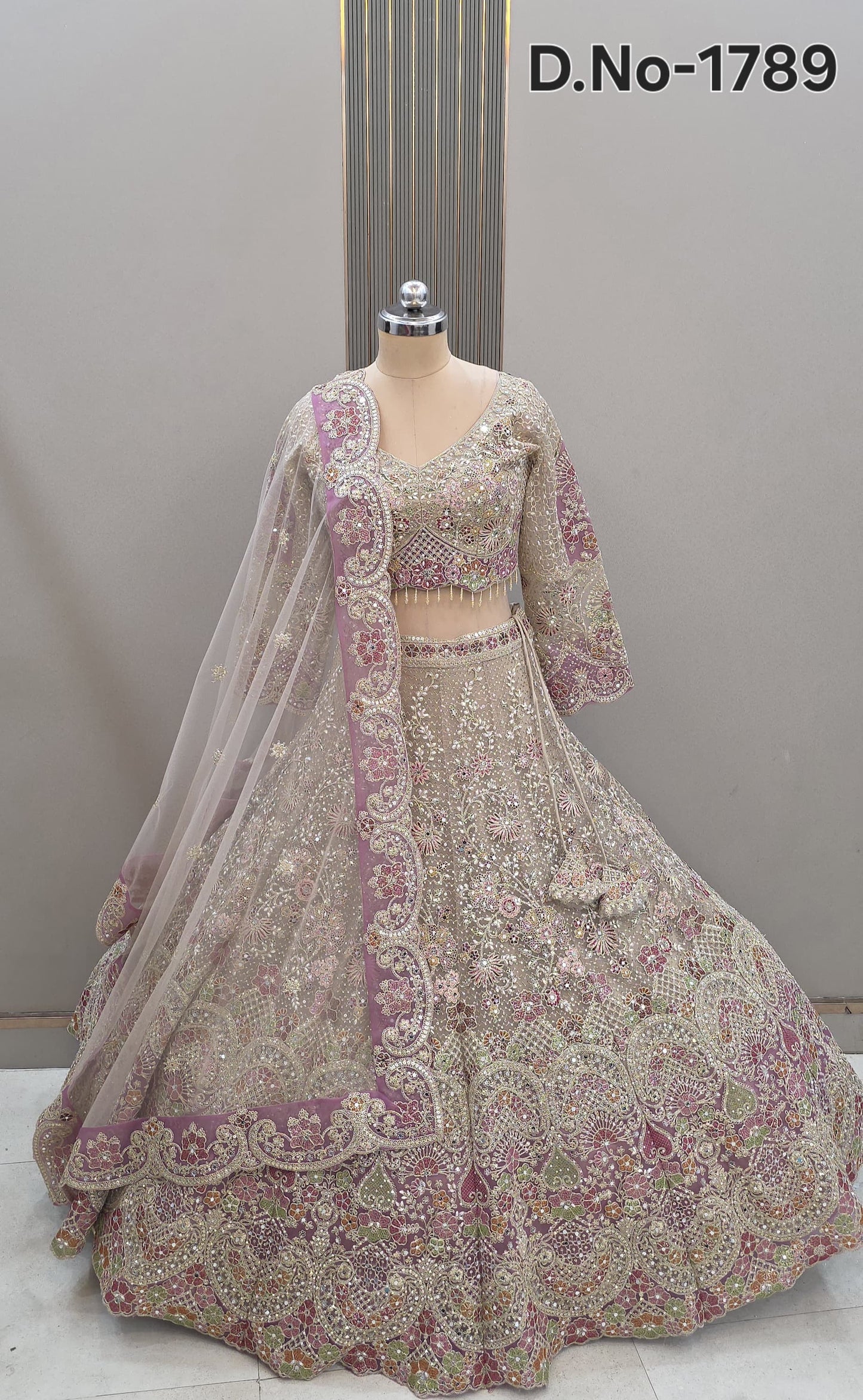 Beige golden ready to wear Crop Top Lehenga