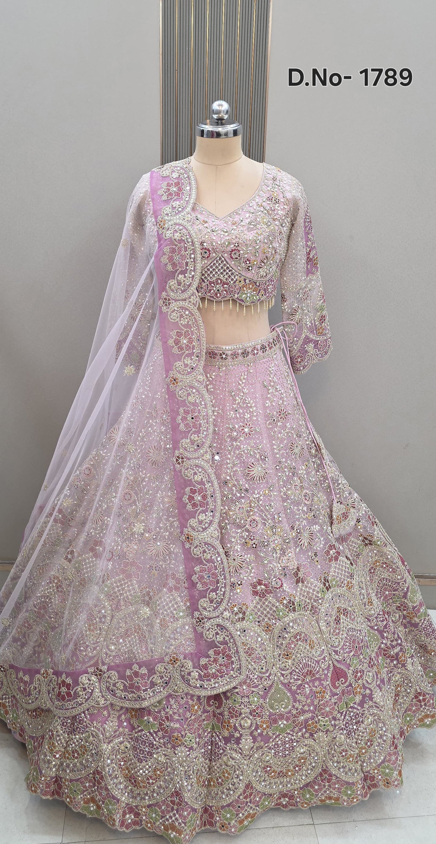 Beige golden ready to wear Crop Top Lehenga