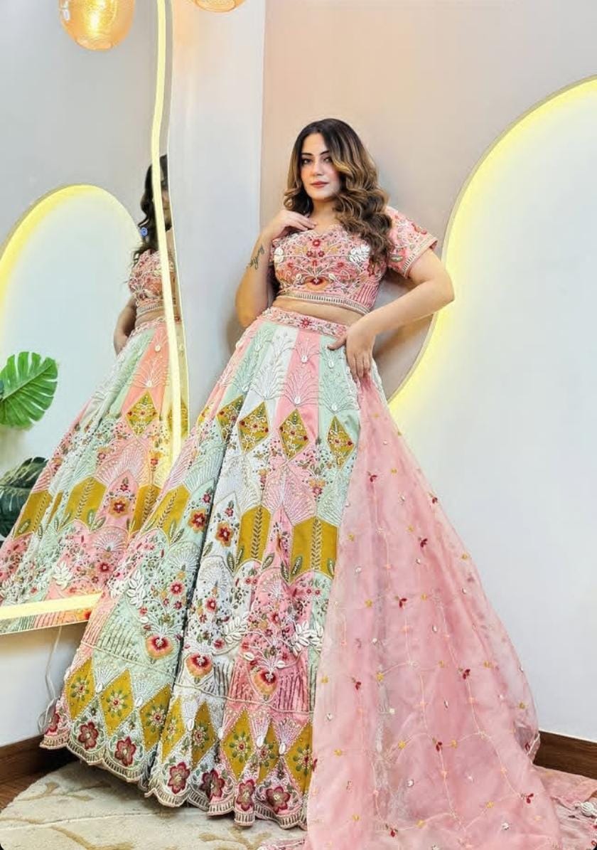 Ghazal pink green Crop Top lehenga happy customer