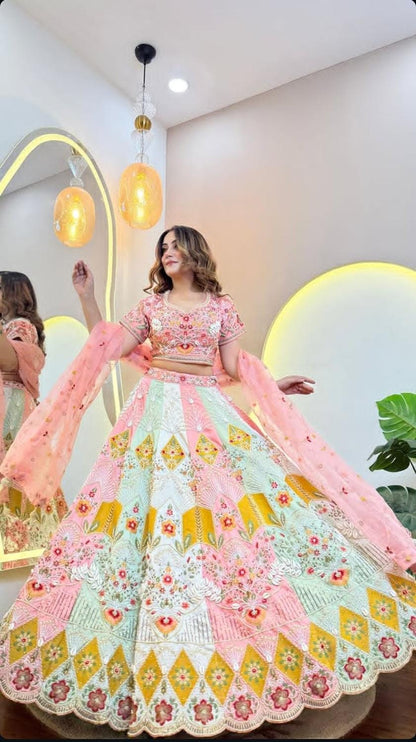 Ghazal pink green Crop Top lehenga happy customer