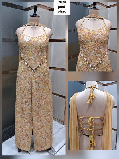 Yellow Baby pink Light blue drape saree dress