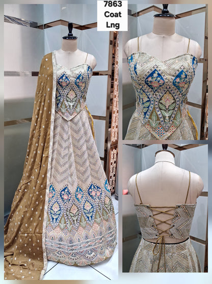 Black Green Mustard Crop Top Lehenga