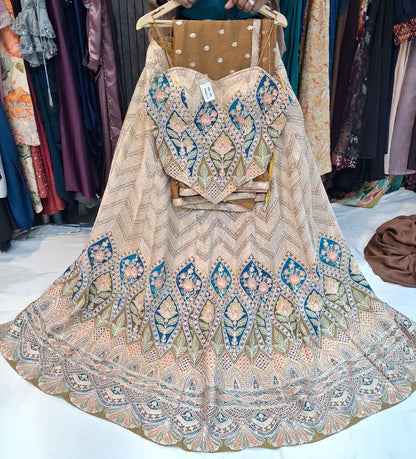 Black Green Mustard Crop Top Lehenga