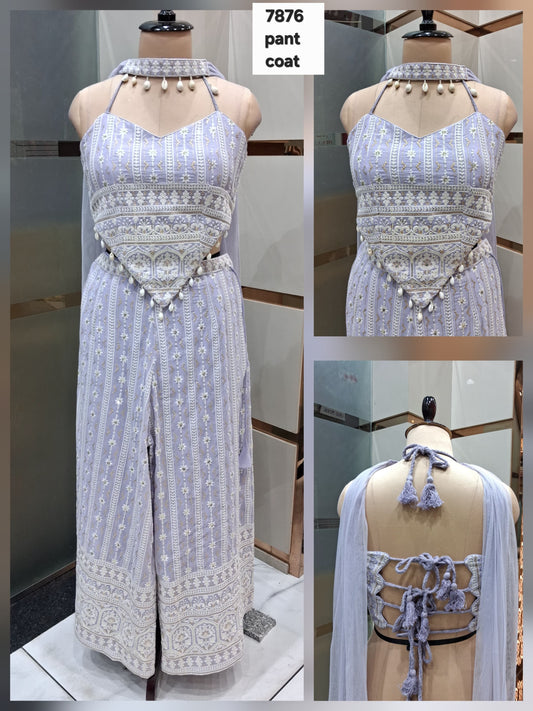 Lavender Light blue Beige drape saree dress