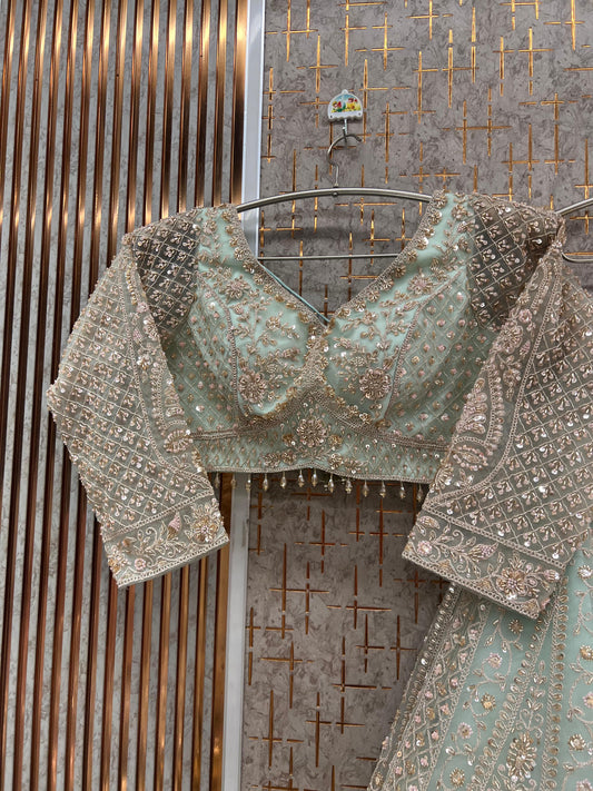 Heavy beige golden Net crop top Lehenga - Shopping World