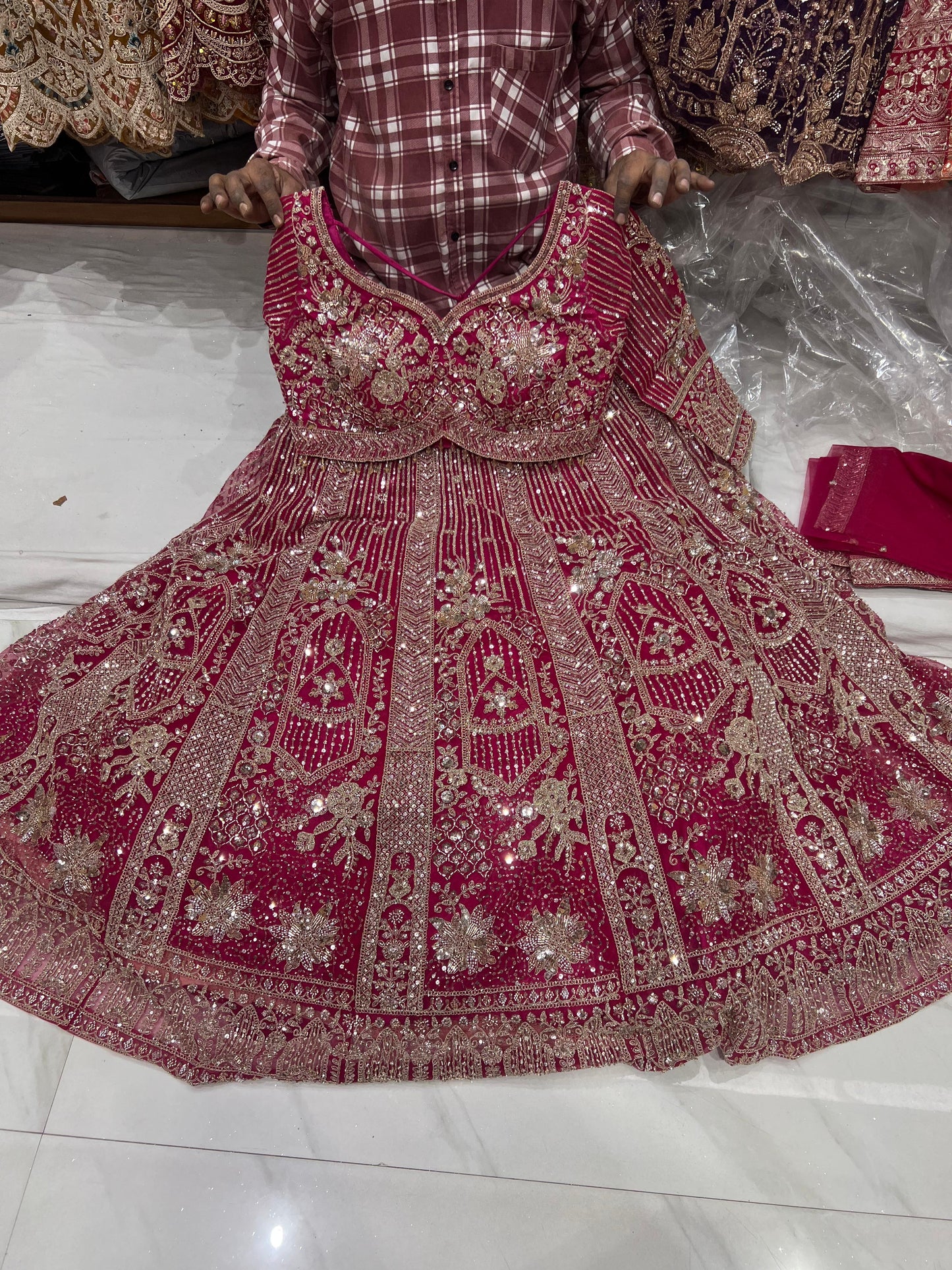 Pista Net crop top Lehenga - Shopping World