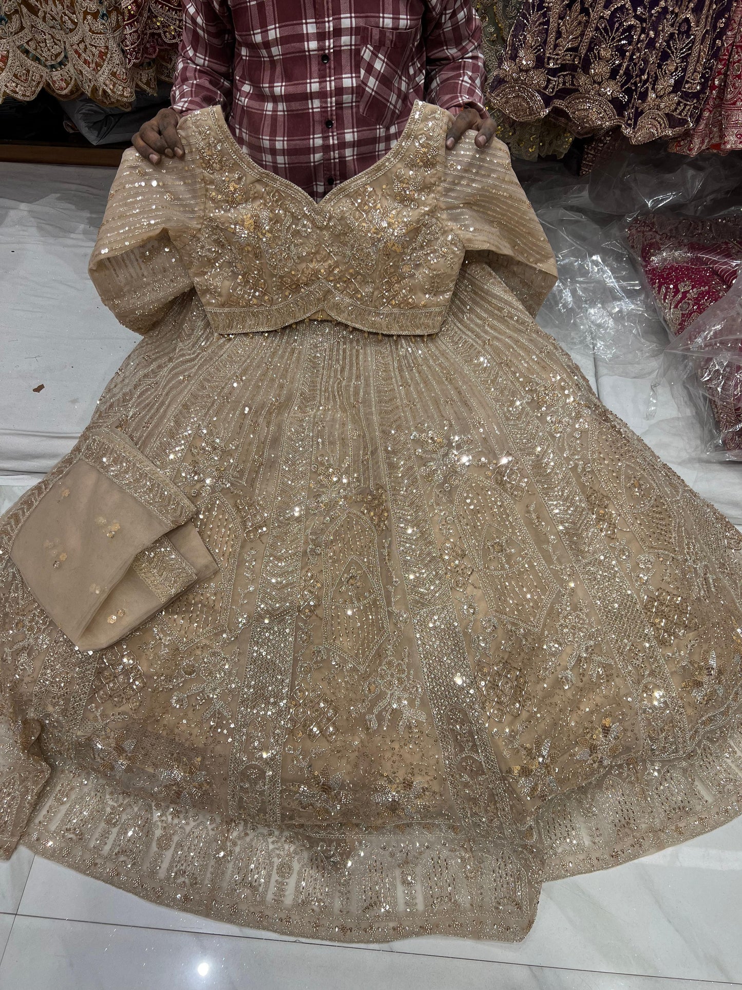 Pista Net crop top Lehenga - Shopping World