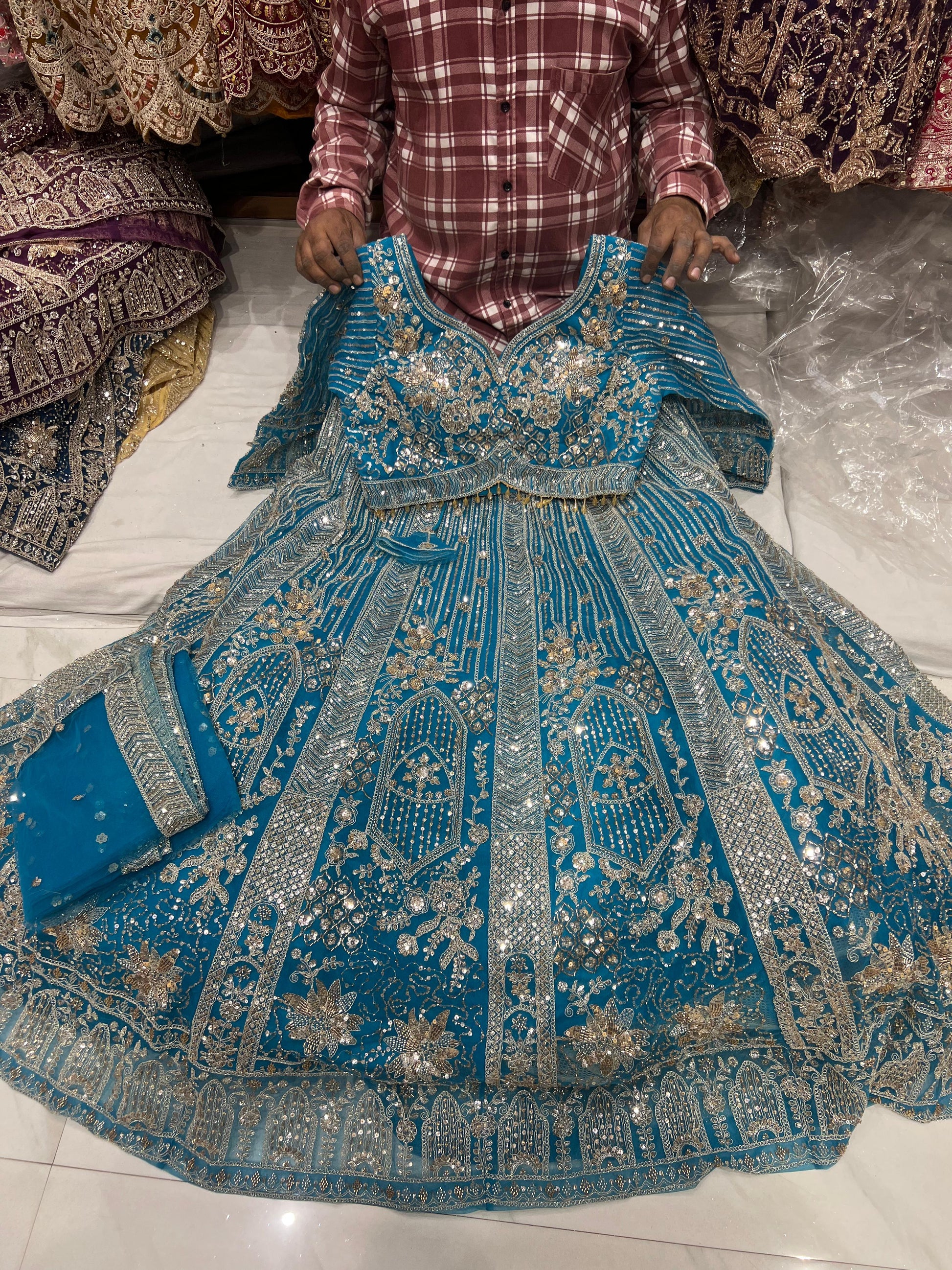 Pista Net crop top Lehenga - Shopping World