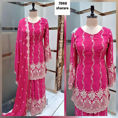 Hot pink blue orange drape saree dress