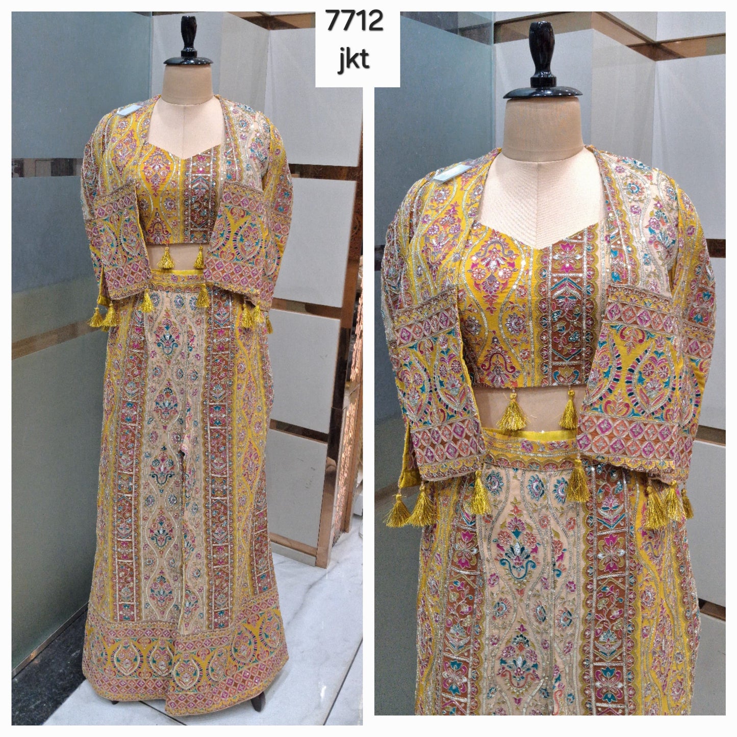 Yellow Haldi mehendi Light blue Hot pink drape saree dress