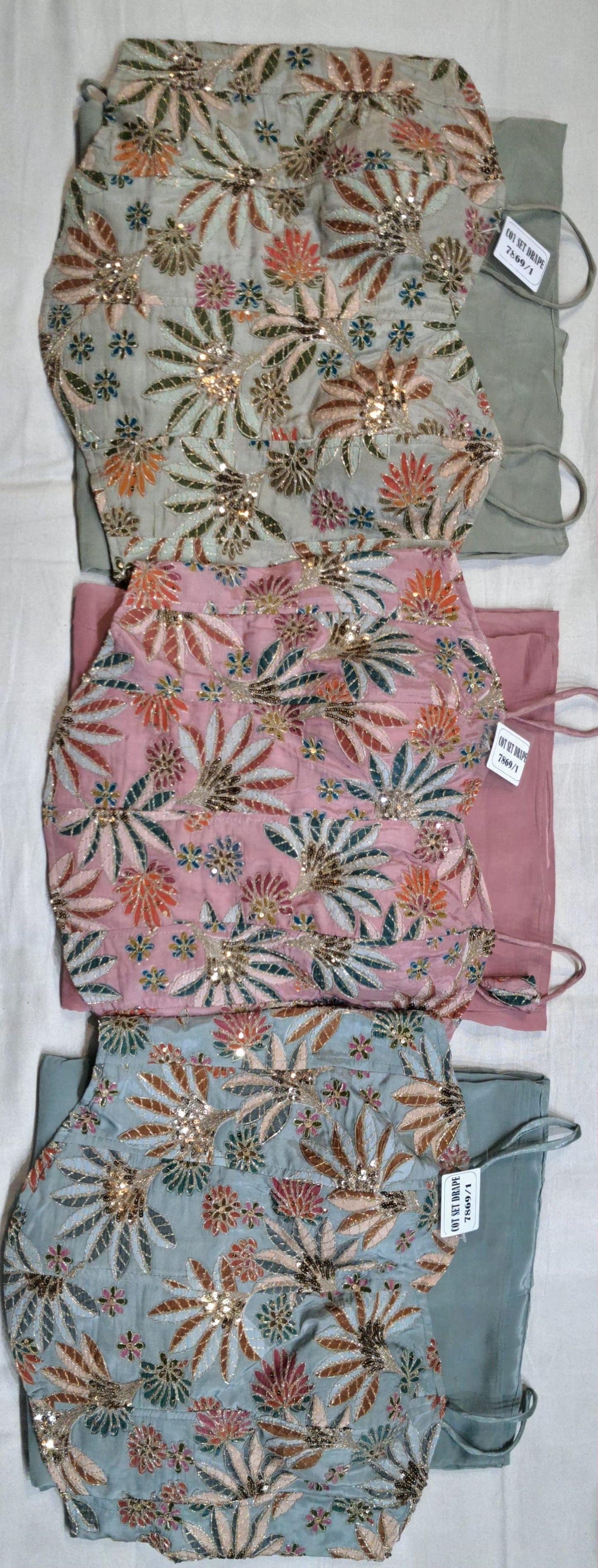 Baby pink Light blue Light green drape saree dress