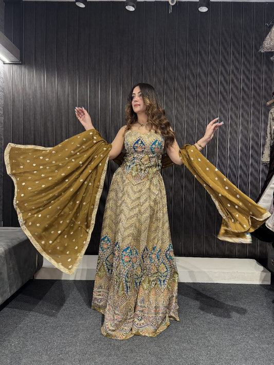 Black Green Mustard Crop Top Lehenga