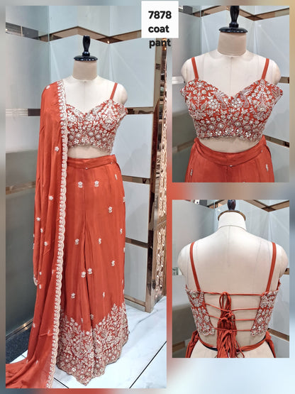 Rust orange Navy blue purple drape saree dress