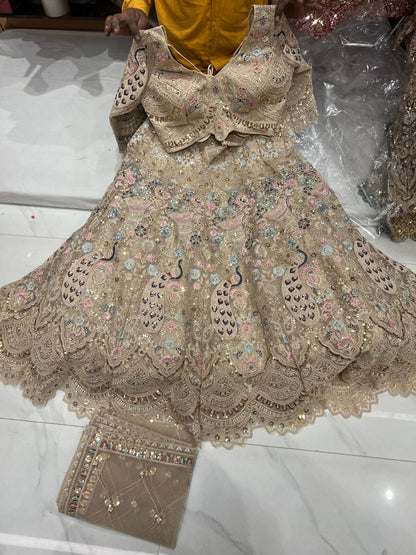 Green peacock crop top Mehendi Lehenga - Shopping World