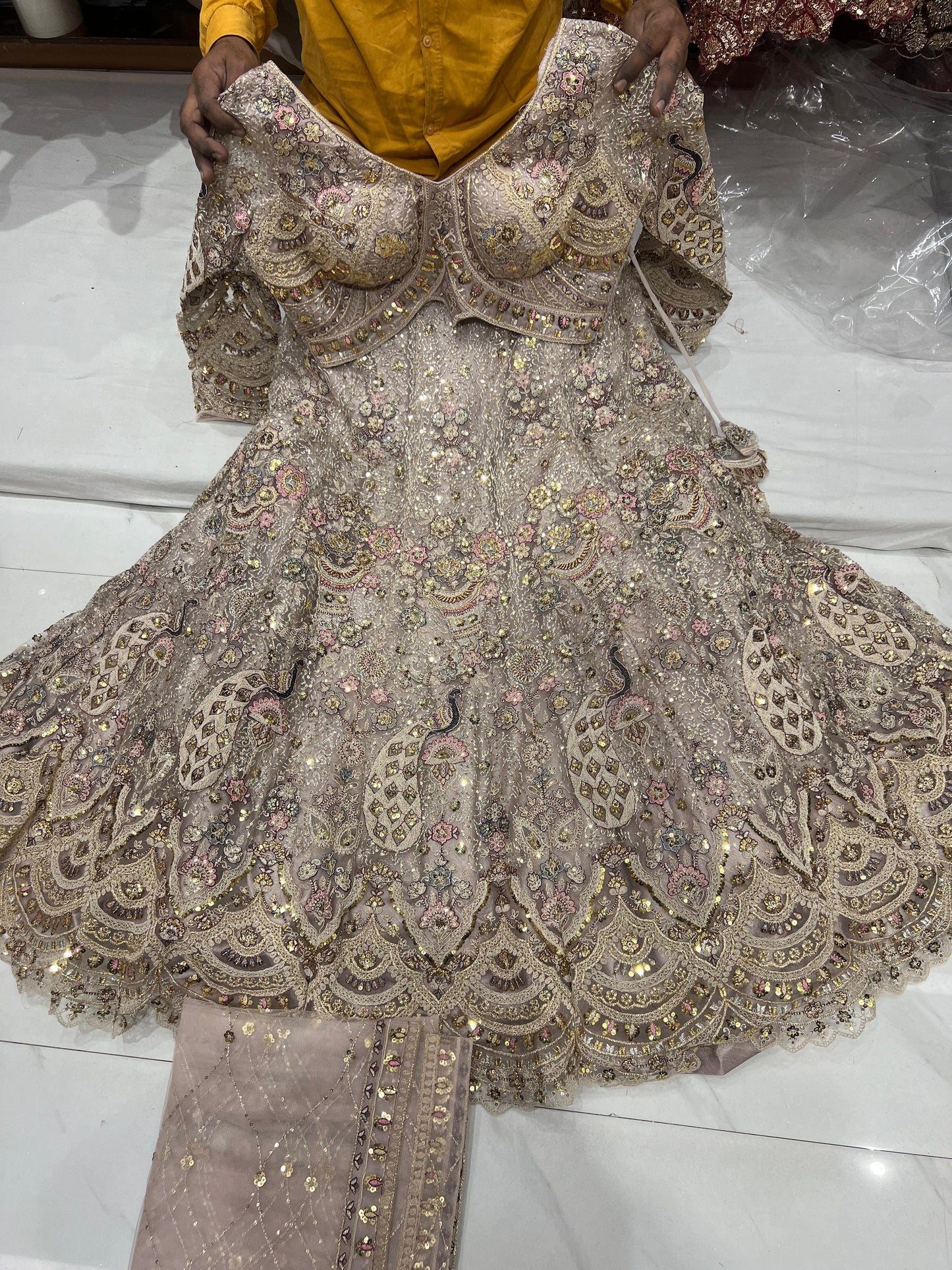 Green peacock crop top Mehendi Lehenga - Shopping World