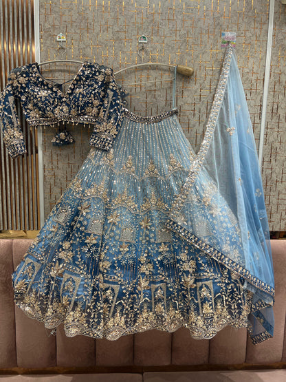 Blue double shade Crop Top Lehenga