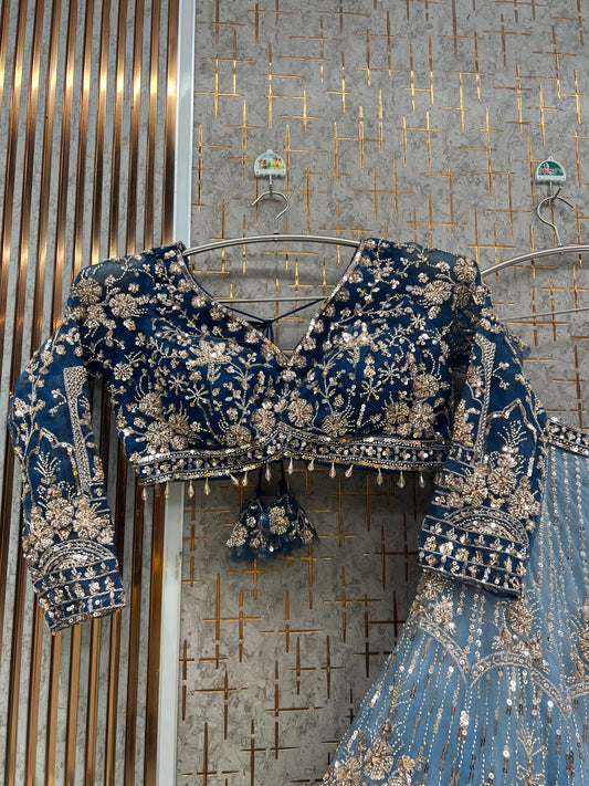 Blue double shade Crop Top Lehenga