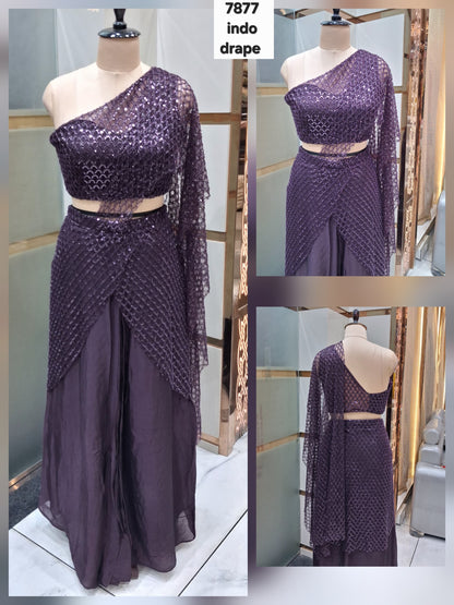 Purple Black Orange drape saree dress