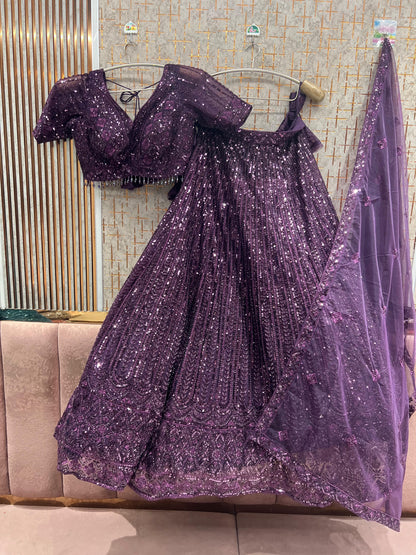 Purple Monotone Crop Top Lehenga
