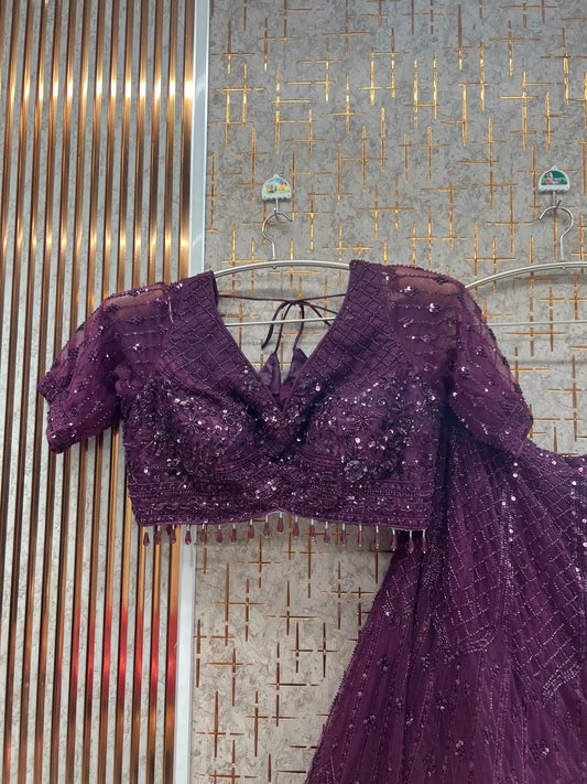 Wine Monotone Crop Top Lehenga