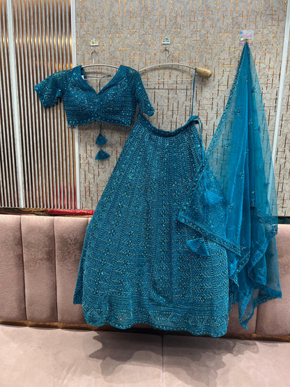 White Monotone Crop Top Lehenga