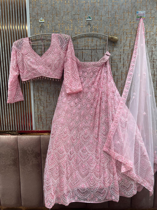 Pink Monotone Crop Top Lehenga