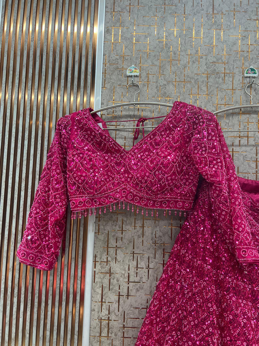 Pink Monotone Crop Top Lehenga