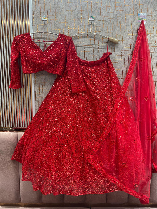 Red Monotone Crop Top Lehenga