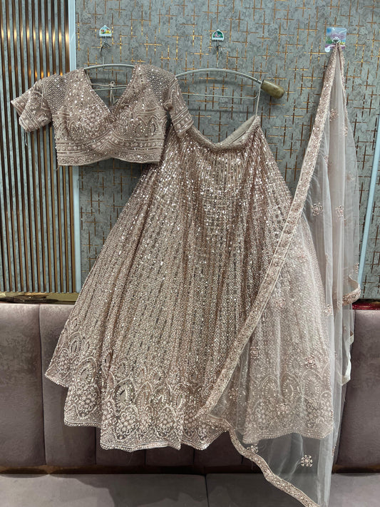 Golden Beige Monotone Crop Top Lehenga