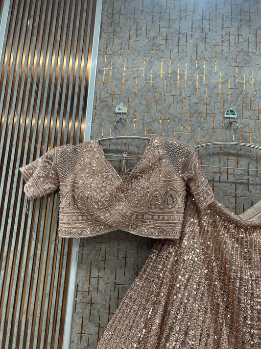 Golden Beige Monotone Crop Top Lehenga