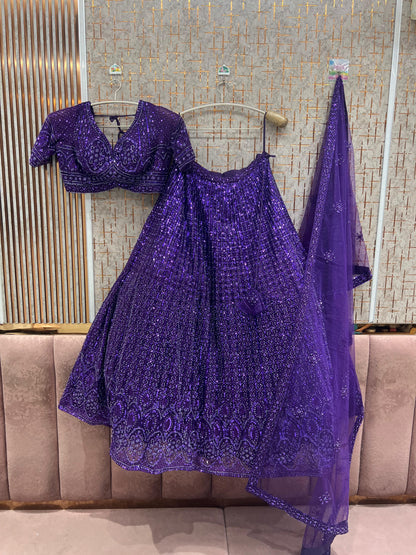 Purple Monotone Crop Top Lehenga