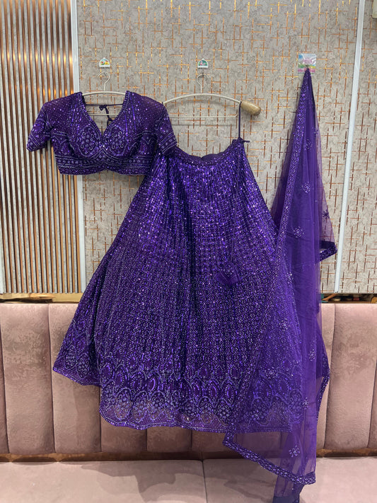 Purple Monotone Crop Top Lehenga
