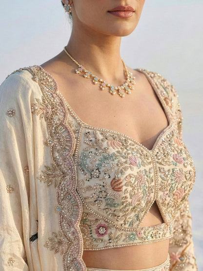 Designer white cream Ready to Wear crop top Lehenga - Shopping World