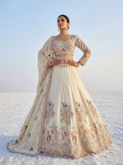 Designer white cream Ready to Wear crop top Lehenga - Shopping World