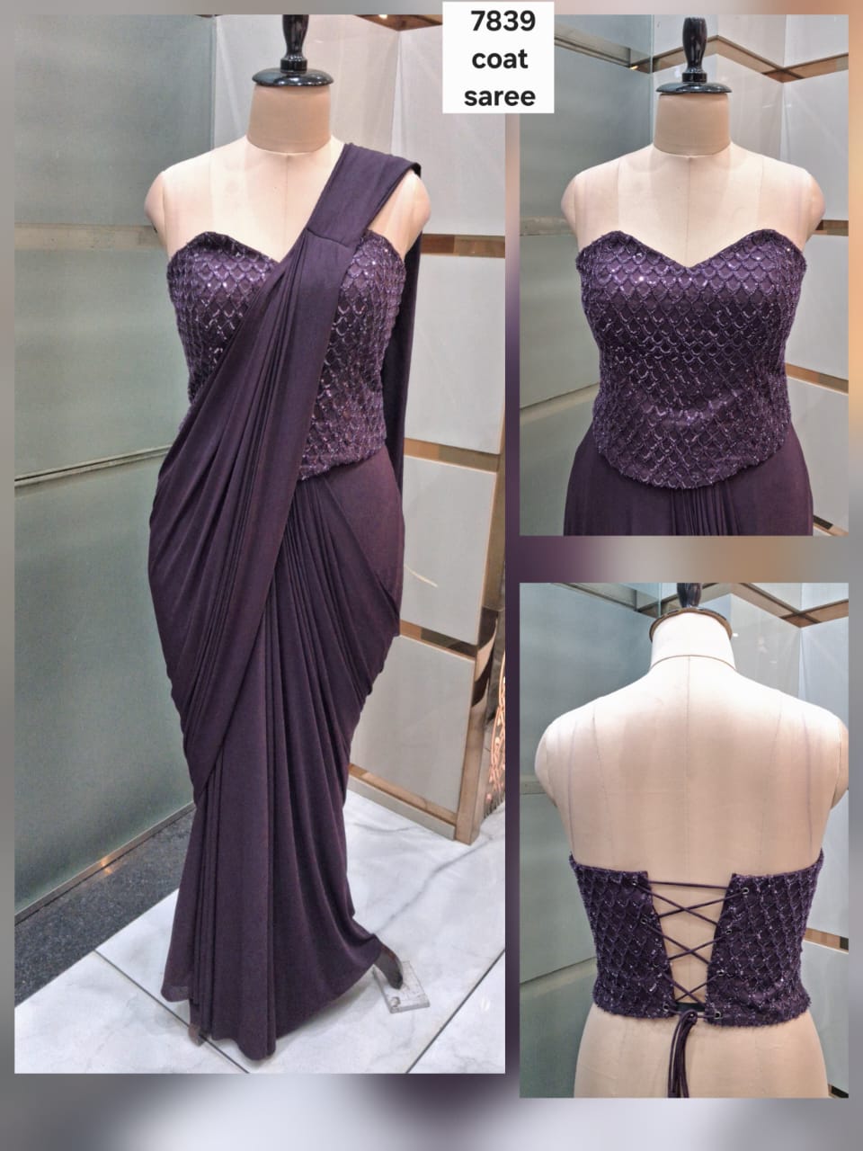 Purple Black Orange drape saree dress